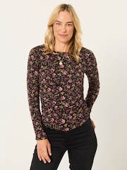 FatFace Ruby Brown Winter Floral Ruched Long Sleeve Top - Image 1 of 6