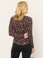 FatFace Ruby Brown Winter Floral Ruched Long Sleeve Top - Image 2 of 6