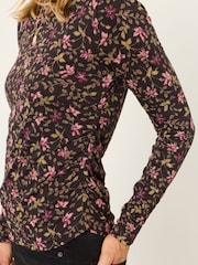 FatFace Ruby Brown Winter Floral Ruched Long Sleeve Top - Image 3 of 6