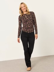 FatFace Ruby Brown Winter Floral Ruched Long Sleeve Top - Image 4 of 6
