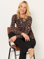 FatFace Ruby Brown Winter Floral Ruched Long Sleeve Top - Image 5 of 6