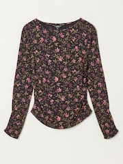 FatFace Ruby Brown Winter Floral Ruched Long Sleeve Top - Image 6 of 6