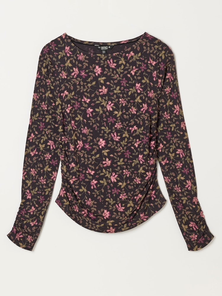 FatFace Ruby Brown Winter Floral Ruched Long Sleeve Top - Image 6 of 6 FatFace Ruby Brown Winter Floral Ruched Long Sleeve Top - Image 6 of 6