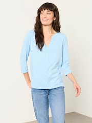 FatFace Aster Pale Blue 3/4 Sleeve V-Neck T-Shirt - Image 1 of 5