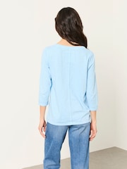 FatFace Aster Pale Blue 3/4 Sleeve V-Neck T-Shirt - Image 2 of 5