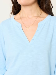 FatFace Aster Pale Blue 3/4 Sleeve V-Neck T-Shirt - Image 4 of 5