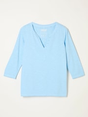 FatFace Aster Pale Blue 3/4 Sleeve V-Neck T-Shirt - Image 5 of 5