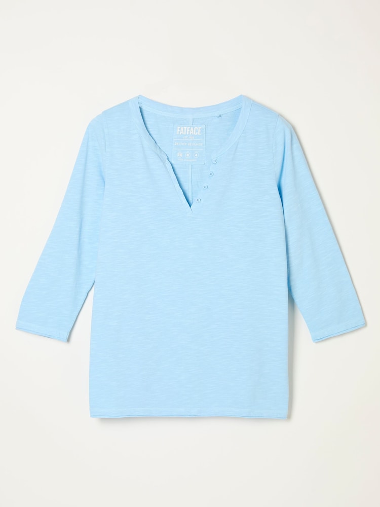 FatFace Aster Pale Blue 3/4 Sleeve V-Neck T-Shirt - Image 5 of 5