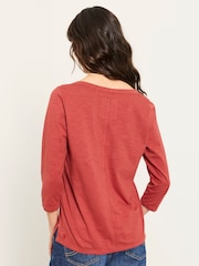FatFace Aster Red 3/4 Sleeve V-Neck T-Shirt - Image 2 of 5