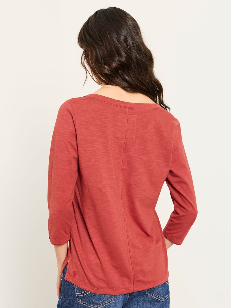 FatFace Aster Red 3/4 Sleeve V-Neck T-Shirt - Image 2 of 5 FatFace Aster Red 3/4 Sleeve V-Neck T-Shirt - Image 2 of 5