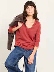 FatFace Aster Red 3/4 Sleeve V-Neck T-Shirt - Image 3 of 5