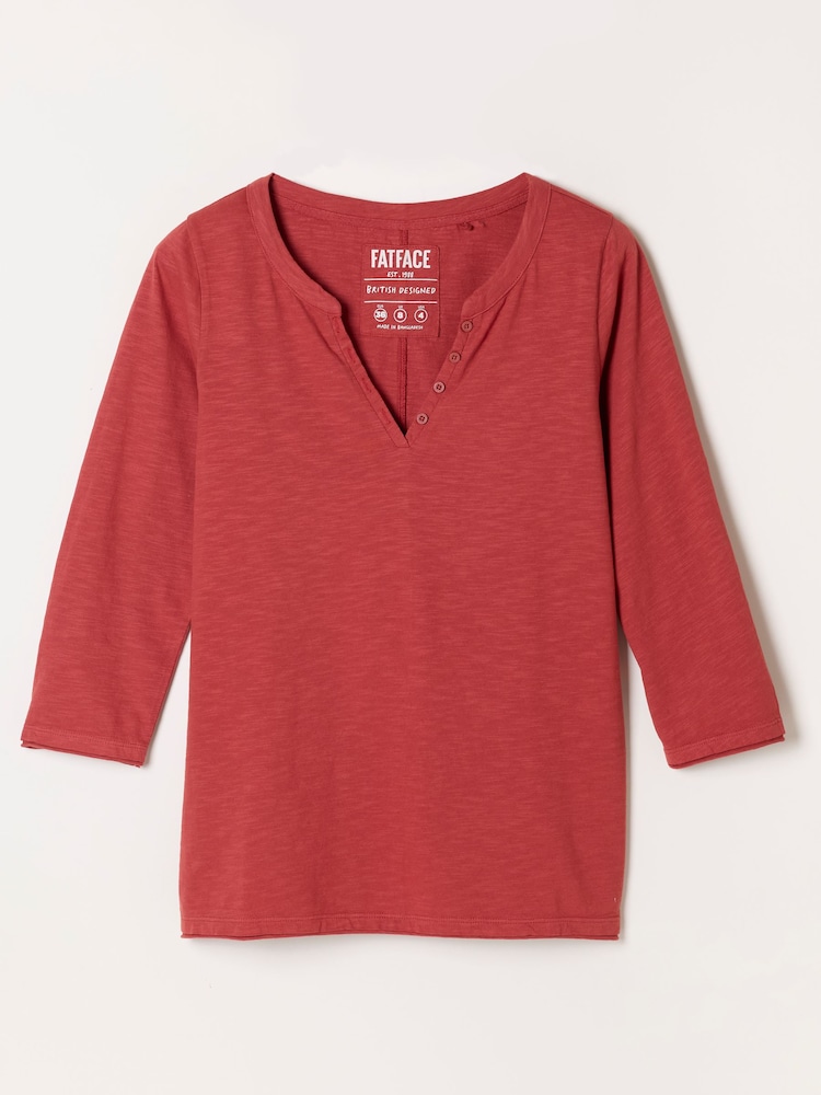 FatFace Aster Red 3/4 Sleeve V-Neck T-Shirt - Image 5 of 5 FatFace Aster Red 3/4 Sleeve V-Neck T-Shirt - Image 5 of 5