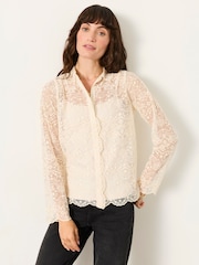 FatFace Lilly 2 in 1 Ivory Lace Shirt with Jersey Cami - Image 2 of 7