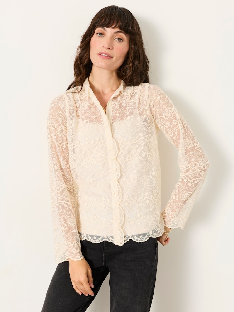 FatFace Lilly 2 in 1 Ivory Lace Shirt with Jersey Cami - Image 2 of 7