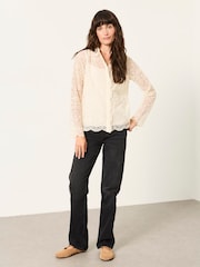 FatFace Lilly 2 in 1 Ivory Lace Shirt with Jersey Cami - Image 5 of 7