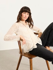 FatFace Lilly 2 in 1 Ivory Lace Shirt with Jersey Cami - Image 6 of 7