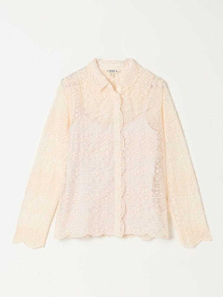 FatFace Lilly 2 in 1 Ivory Lace Shirt with Jersey Cami - Image 7 of 7