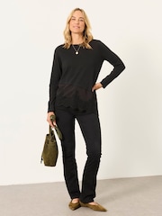 FatFace Fern Black Lace Trim T-Shirt - Image 4 of 5
