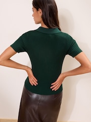 Lipsy Khaki Green Short Sleeve Knitted Polo Top - Image 5 of 5
