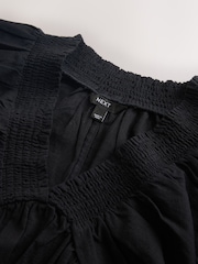 Black V-Neck Puff Sleeve Mini Dress - Image 7 of 7
