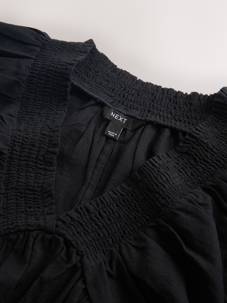 Black V-Neck Puff Sleeve Mini Dress - Image 7 of 7