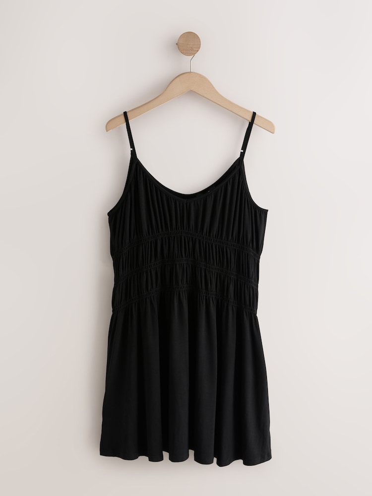 Black Jersey Mini Shirred Dress - Image 1 of 3