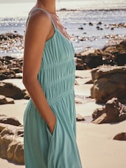 Aqua Blue Jersey Mini Shirred Dress - Image 5 of 8