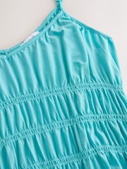 Aqua Blue Jersey Mini Shirred Dress - Image 8 of 8