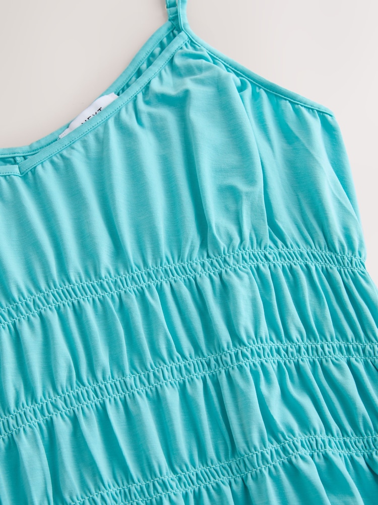Aqua Blue Jersey Mini Shirred Dress - Image 8 of 8 Aqua Blue Jersey Mini Shirred Dress - Image 8 of 8