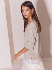 Lipsy x Gemma Owen Neutral V-Neck Lace Detail Jumper - Image 3 of 6