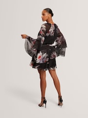 Ted Baker Black Ruffled Long Sleeve Printed Mini Dress - Image 2 of 7