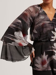 Ted Baker Black Ruffled Long Sleeve Printed Mini Dress - Image 4 of 7