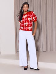 Lipsy Red Pink and White Short Sleeve Knitted Bow Jumper - Image 3 of 5