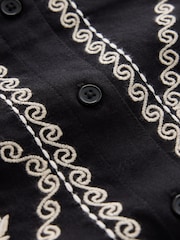 Black/Natural Embroidered Mini Shift Dress With Linen - Image 2 of 3