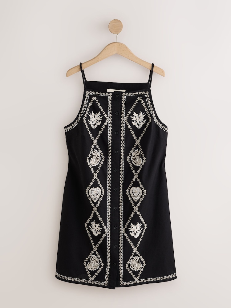 black embroidered shift dress Buy Black/Natural Embroidered Mini Shift Dress With Linen from Next USA