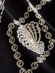 Black/Natural Embroidered Mini Shift Dress With Linen - Image 8 of 8