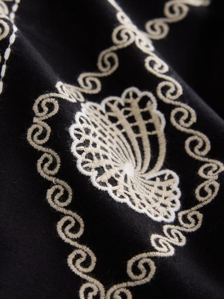 Black/Natural Embroidered Mini Shift Dress With Linen - Image 8 of 8 Black/Natural Embroidered Mini Shift Dress With Linen - Image 8 of 8