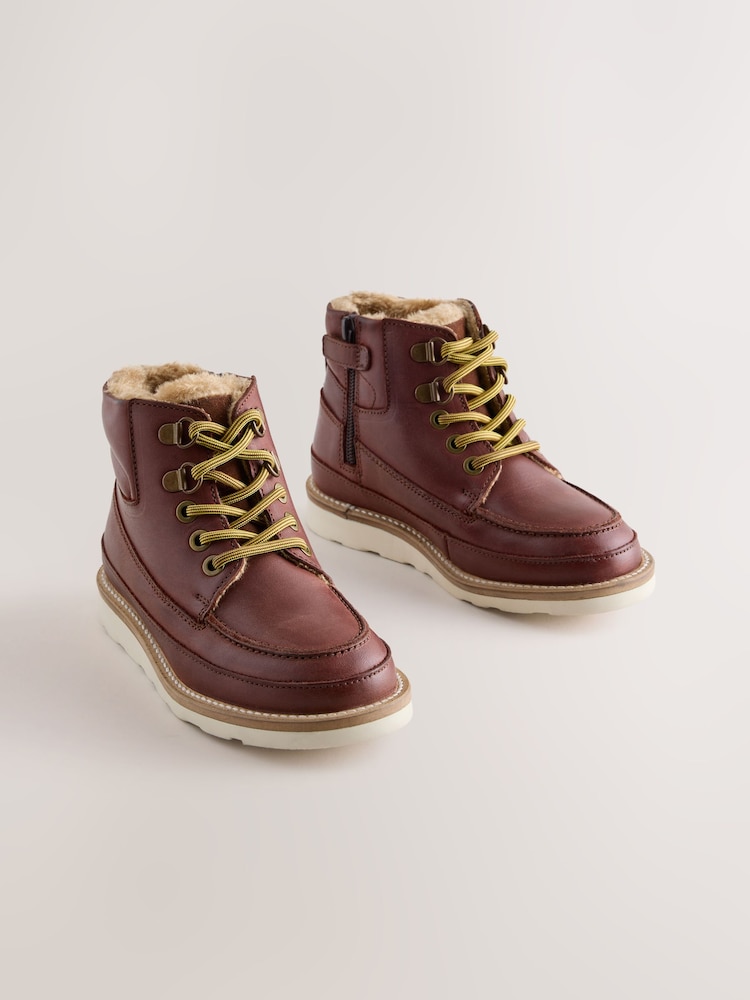 Tan Brown Leather Lace Up Boots - Image 1 of 5 Tan Brown Leather Lace Up Boots - Image 1 of 5