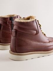 Tan Brown Leather Lace Up Boots - Image 4 of 5