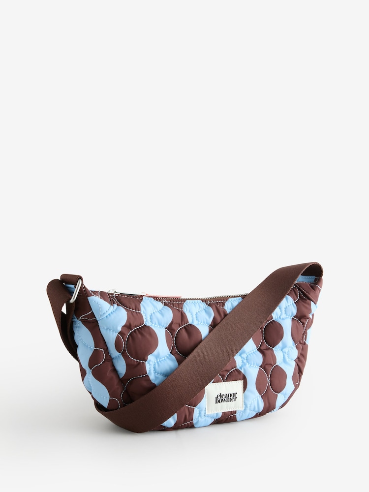Eleanor Bowmer Blue/Brown Quilted Nylon Sling Cross-Body Bag - Image 1 of 5