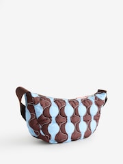 Eleanor Bowmer Blue/Brown Quilted Nylon Sling Cross-Body Bag - Image 2 of 5