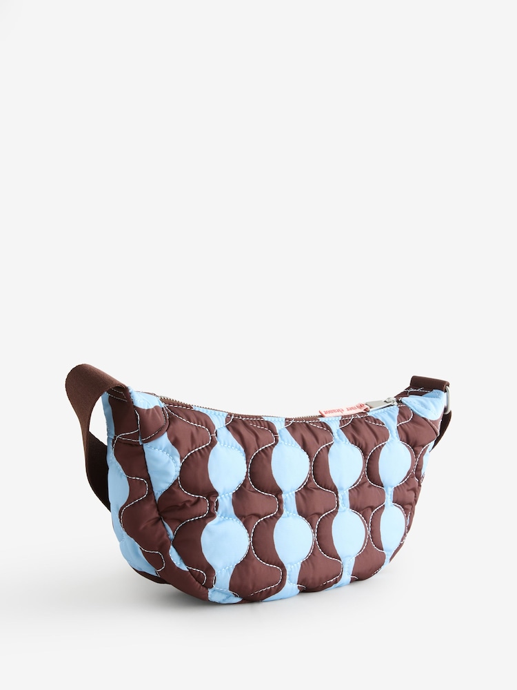 Eleanor Bowmer Blue/Brown Quilted Nylon Sling Cross-Body Bag - Image 2 of 5