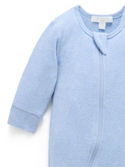 Purebaby Blue Ribbed Zip Sleepsuit - Image 4 of 4