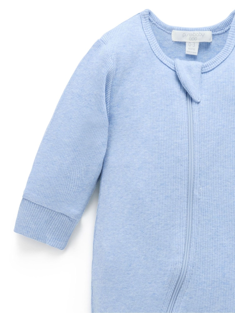 Purebaby Blue Ribbed Zip Sleepsuit - Image 4 of 4