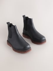 Qara - Dəri Kvadrat Barmaqlı Chelsea Çəkmələri - 5şəkildən 1 şəkil