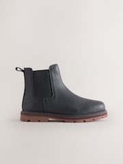 Qara - Dəri Kvadrat Barmaqlı Chelsea Çəkmələri - 5şəkildən 2 şəkil