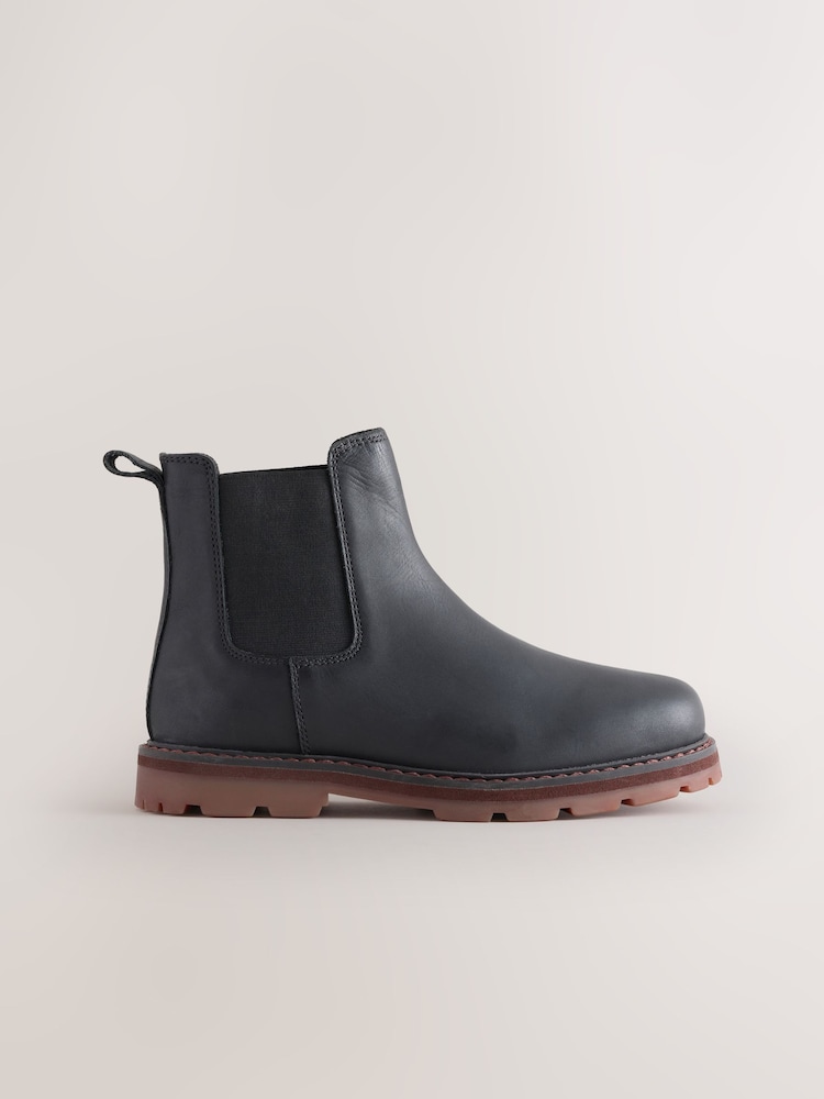 Qara - Dəri Kvadrat Barmaqlı Chelsea Çəkmələri - 5şəkildən 2 şəkil