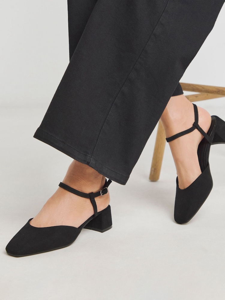 JD Williams Black Wide Fit Two Part Heeled Shoes - Image 1 of 4 JD Williams Black Wide Fit Two Part Heeled Shoes - Image 1 of 4