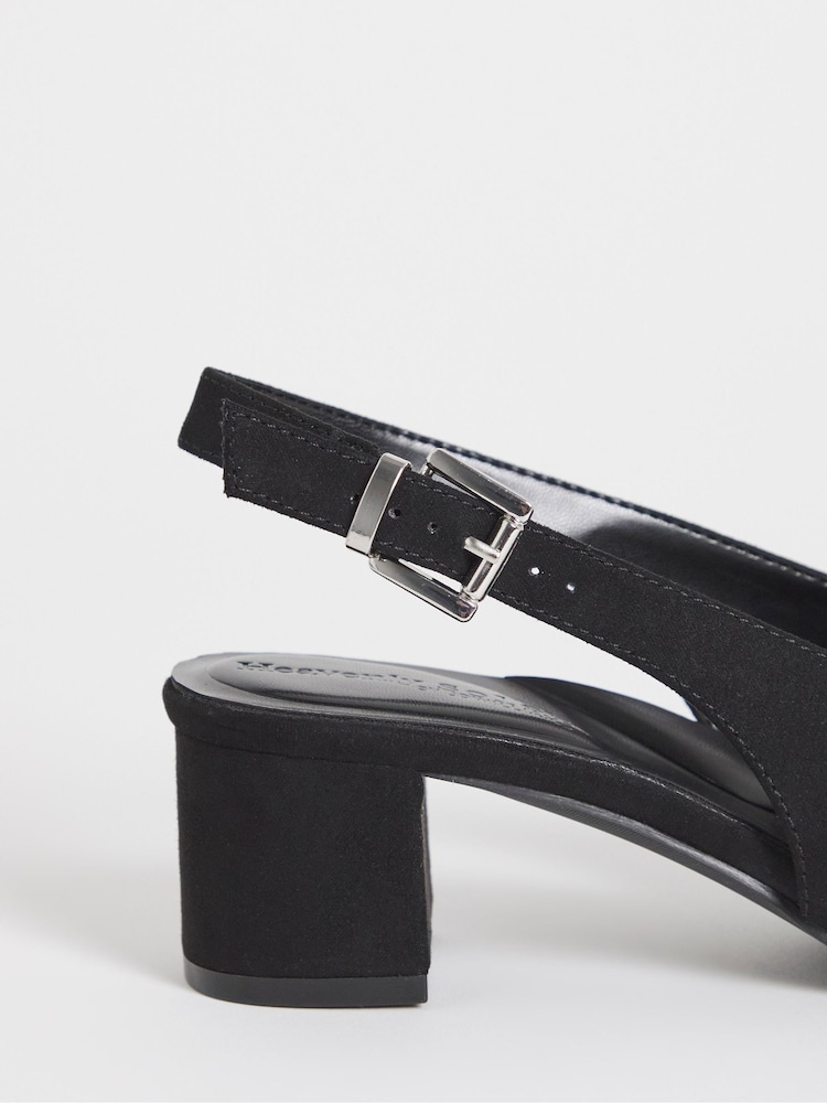 JD Williams Black Wide Fit Low Block Heel Slingbacks With Bow - Image 4 of 4 JD Williams Black Wide Fit Low Block Heel Slingbacks With Bow - Image 4 of 4