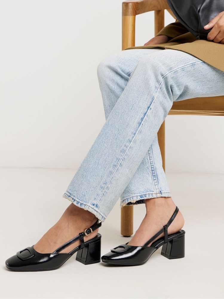 JD Williams Black Extra Wide Fit Heeled Slingbacks With Buckle Trim - Image 1 of 4